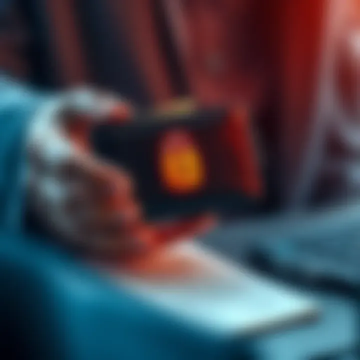 A person holding a secure wallet with a lock symbol, representing safe storage of Bitcoin funds. A seed phrase is visible on a notepad beside the wallet.