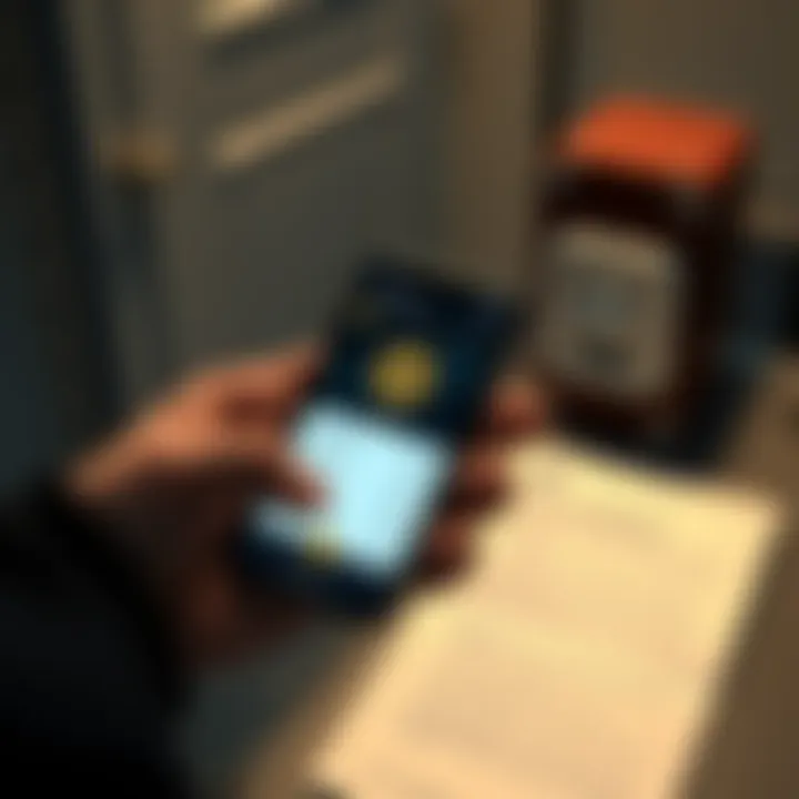 A person holding a mobile phone displaying a cryptocurrency wallet while writing down seed phrases on paper in a safe location.