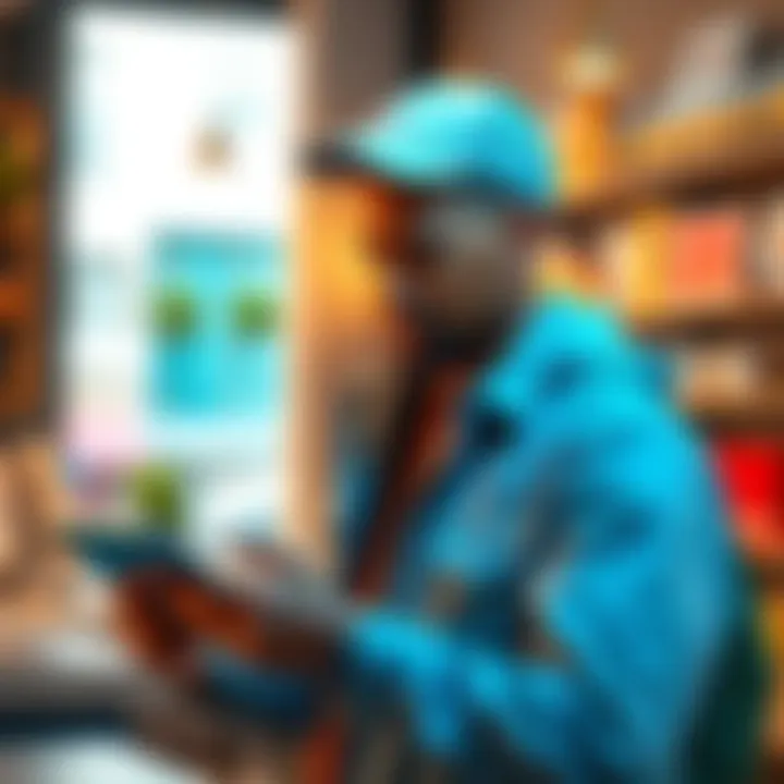 A small business owner checking a digital wallet on a tablet while ensuring payment security with Polkadot.