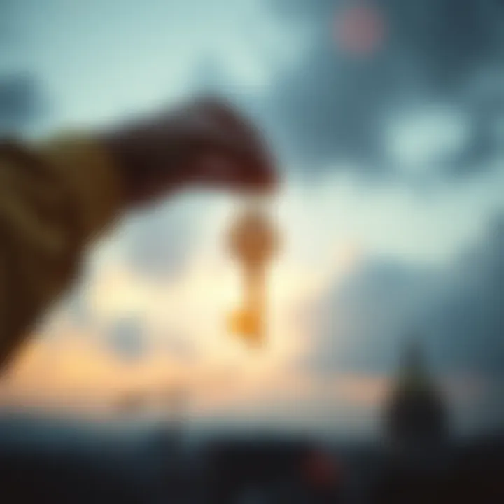 A person reaching for a golden key hanging in the air, symbolizing the act of seizing opportunities before they are gone.