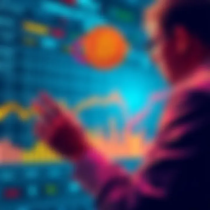 A person examining a graph showing dipping cryptocurrency values, considering selling options.