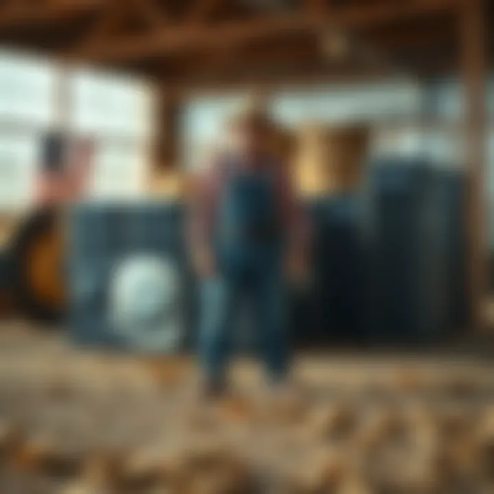 A farmer stands next to several hard drives representing the sale of three-quarters of his farm's drives, with the remaining drives in the background, ready for a NAS setup.