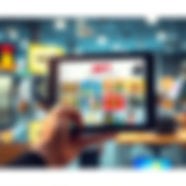 A person holding a digital tablet displaying various NFT artworks, showcasing a successful NFT project sale.