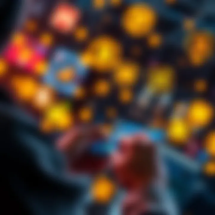 A person using a digital wallet app to manage NFTs with tools like Maize, surrounded by digital icons representing assets.