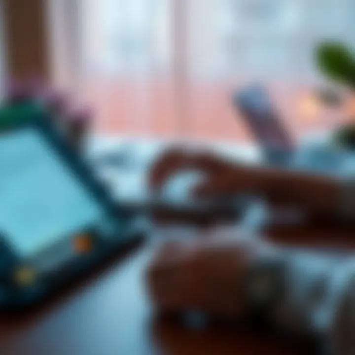 A person configuring a Trezor Bitcoin wallet with a laptop and a Trezor device on the table, showing a focus on security measures like seed phrases and passphrases.