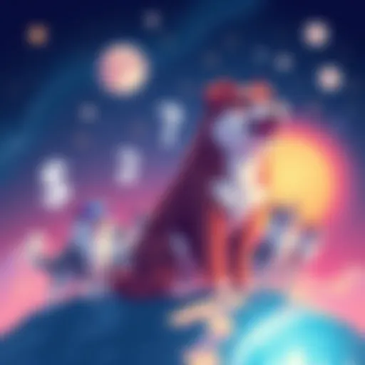 A vibrant illustration depicting the rise of $SHIB, showcasing significant milestones from its 2021 peak to anticipated 2025 resurgence, featuring iconic dog imagery in a cosmic theme.