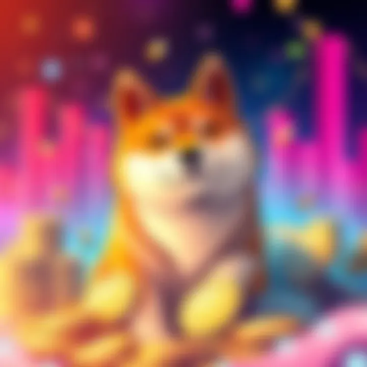Illustration of Shiba Inu dog surrounded by coins, representing cryptocurrency investment.