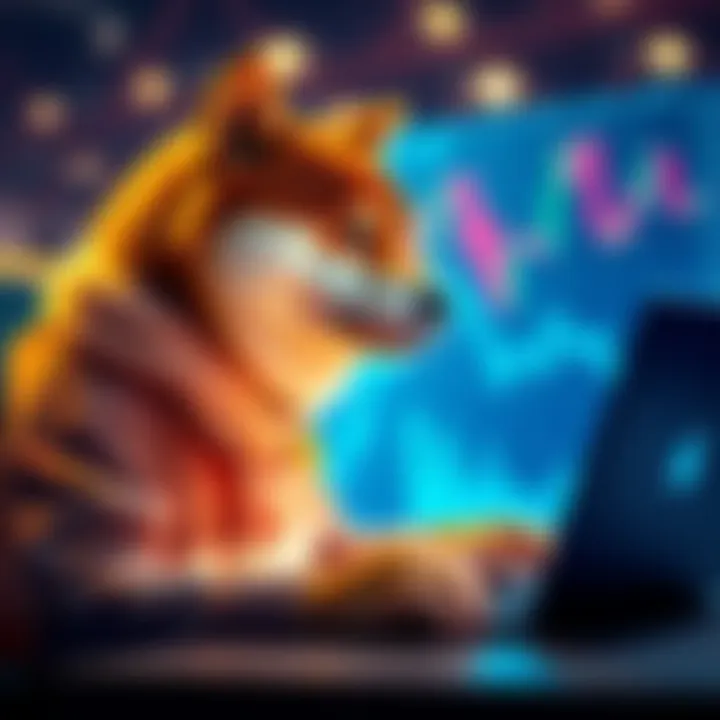 A long-time Shiba Inu coin investor shows hope while reviewing their portfolio on a laptop, featuring charts and the Shiba Inu logo.