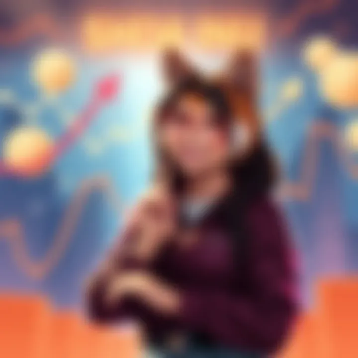 Lucie, lead developer of Shiba Inu, stands confidently with rising cryptocurrency graphs and Shiba Inu logos in the background, representing the anticipated market cap growth.