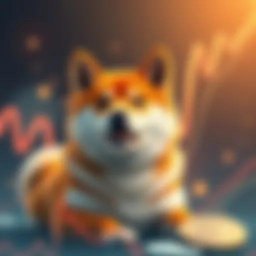 A Shiba Inu dog surrounded by rising cryptocurrency charts, symbolizing the growing interest in Shiba Inu tokens.
