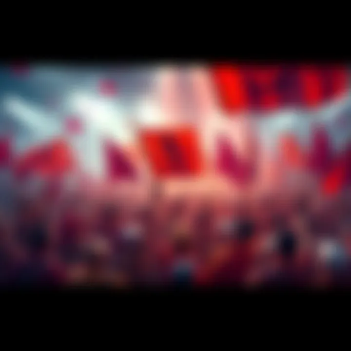 A vibrant community of ShibArmy members celebrating their collective strength and loyalty, with banners and flags showcasing the SHIB token logo.