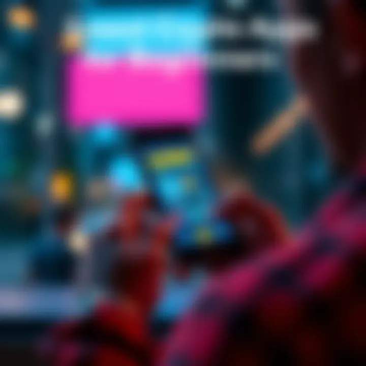 A person using a phone to explore easy crypto apps, with a friendly interface on the screen