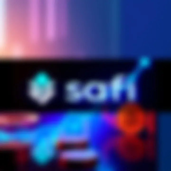 SoFi Digital Bank logo with cryptocurrency symbols and a graph indicating growth after resuming crypto services
