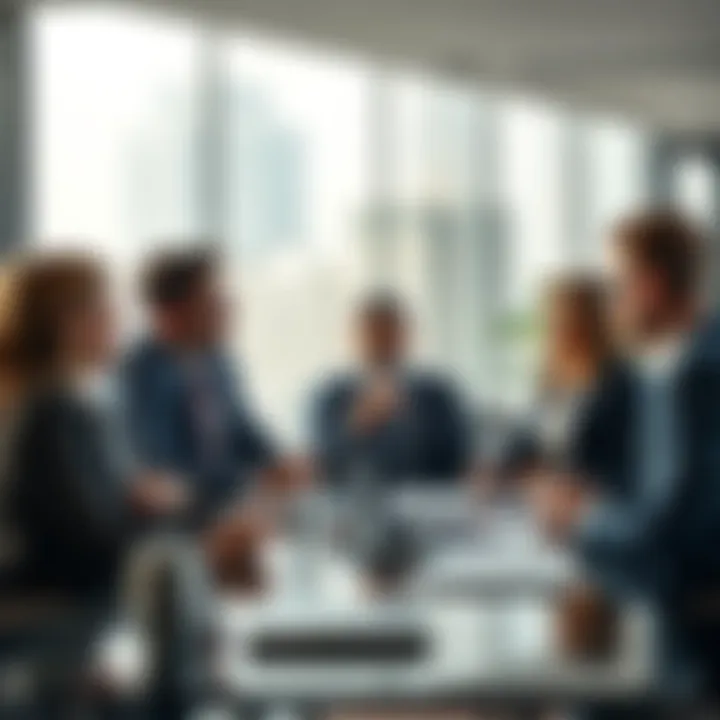 A group of sophisticated investors discussing strategies in a modern office setting.