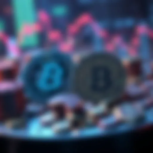 A visual representation of stablecoins like USDT and USDC with financial symbols showcasing their role in the cryptocurrency market.