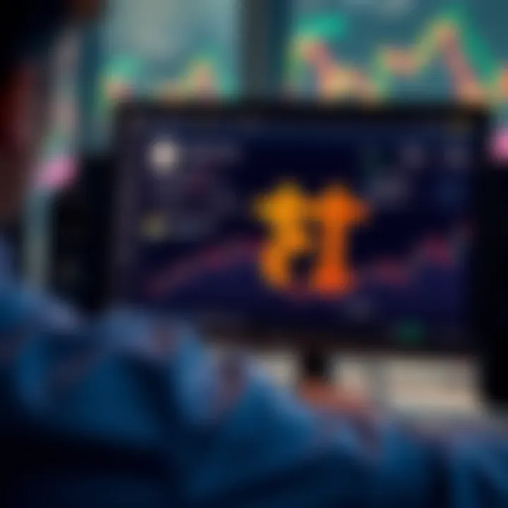 A person looking at a computer screen showing staking process for Picoins with a digital wallet and graphs in the background