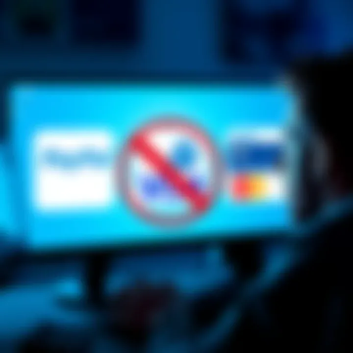 Graphic showing PayPal, Visa, and Mastercard logos with a red cross over them, symbolizing their ban from Steam payments, alongside a distressed gamer looking at a computer screen.