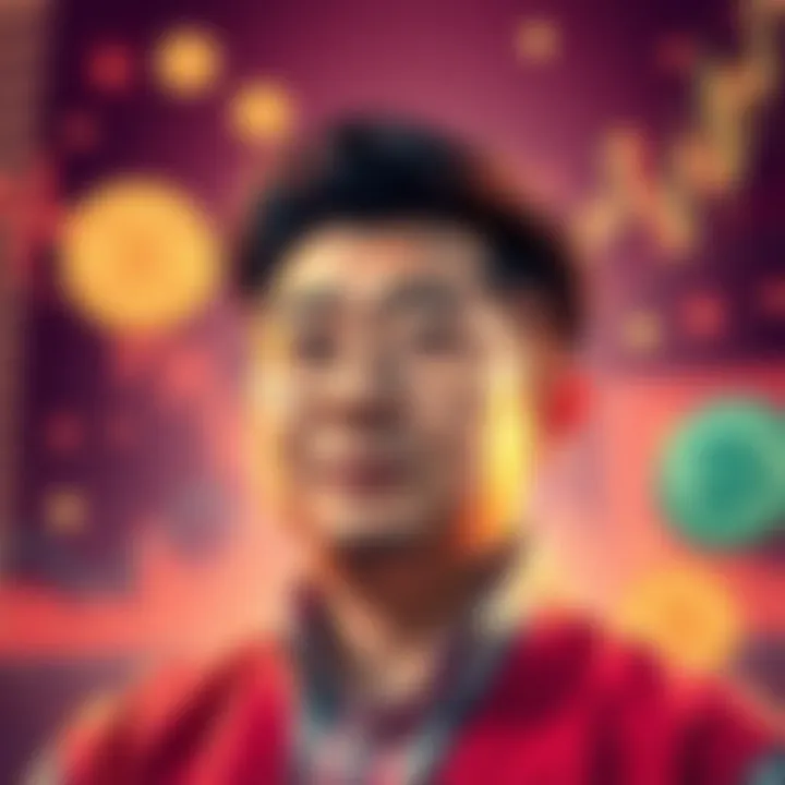 Portrait of Loopring CEO Steve Guo with financial graphics and Taiko Coin symbols in the background, highlighting the controversy.
