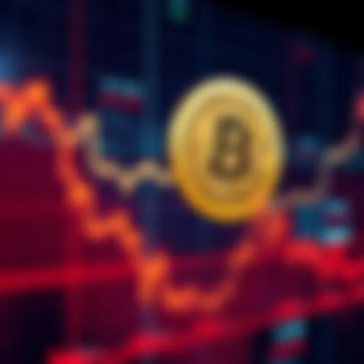 A graph illustrating a sharp decline in stock prices with a digital currency symbol in the background