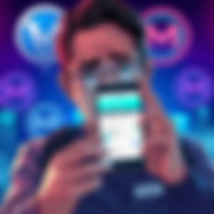 A digital representation of a person looking worried while holding a smartphone showing a stolen NFT, with memecoin logos in the background.