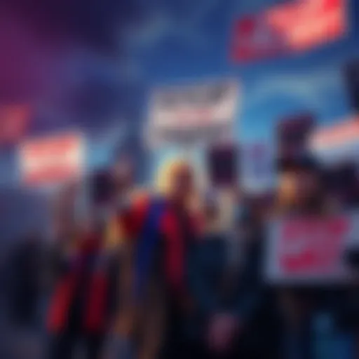A group of concerned citizens rallying against cryptocurrency plans with signs about financial stability and integrity
