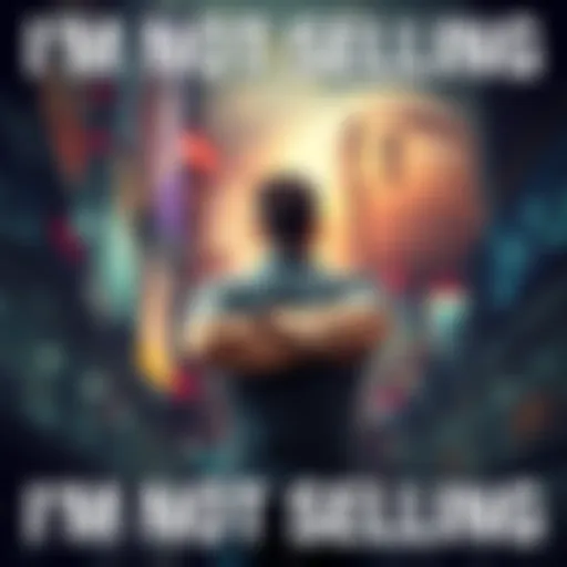 A determined person standing firm with arms crossed, facing a turbulent market backdrop, representing resilience against selling pressure.