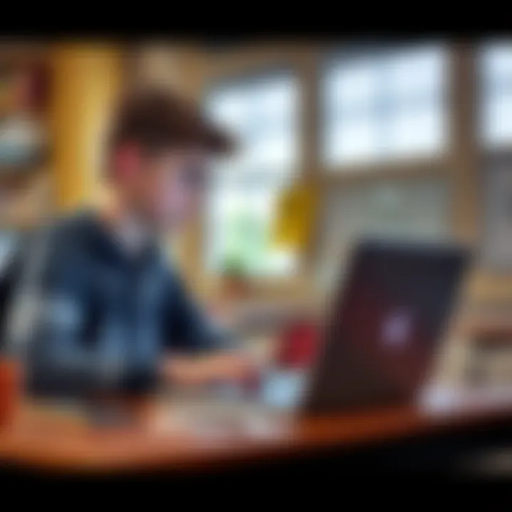 A student sitting at a school desk looking at a laptop with a concerned expression, while an email notification is highlighted on the screen.