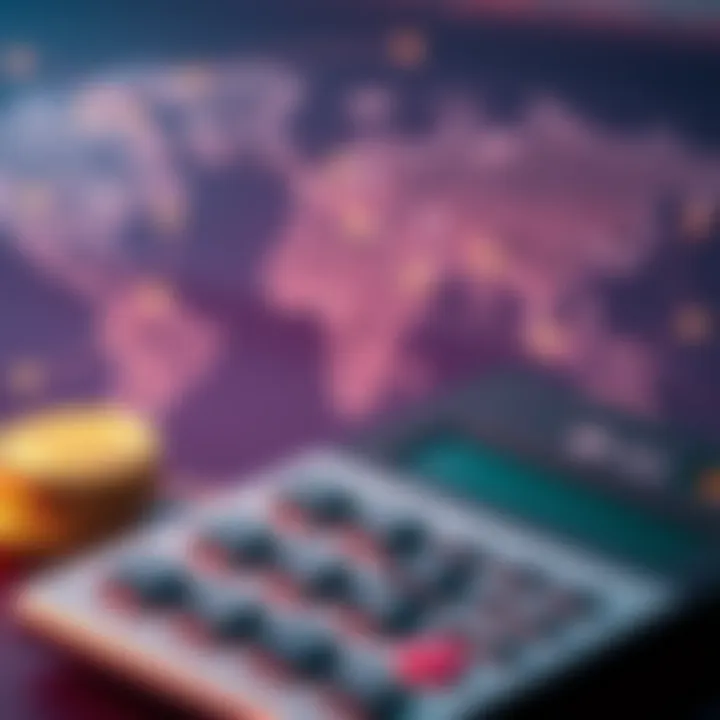 Tax on Crypto Holdings A graphic showing a calculator and cryptocurrency symbols with a map of the world in the background, representing the taxation of overseas crypto accounts.