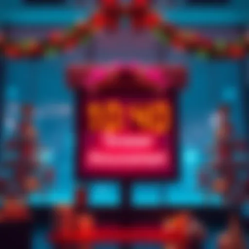 A countdown timer with festive decorations and a digital display showing a teaser announcement, creating an atmosphere of excitement and anticipation.
