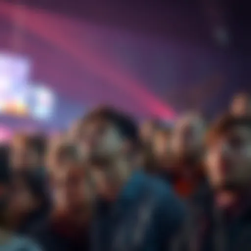A crowd of people watching an event with anxious expressions, showing anticipation and tension in the air