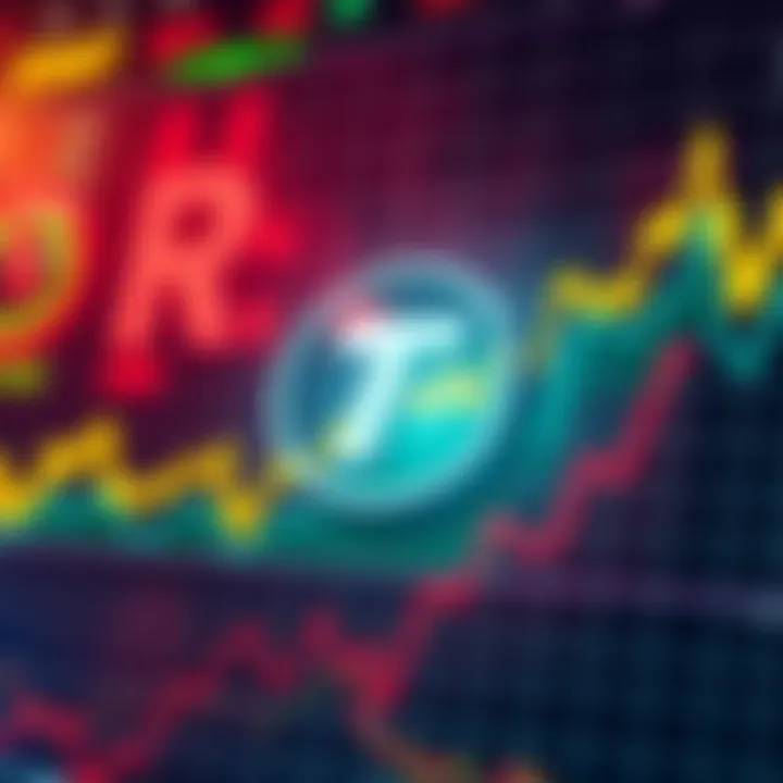 A graphic showing Tether's logo alongside stock market graphs with rising trends, indicating its growing impact on finance.