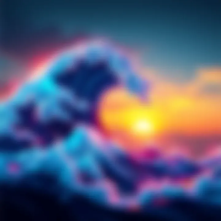 A vibrant wave symbolizing The FLUD project in crypto, featuring art and community elements.