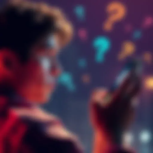 A person looking at a TikTok app on their phone with a confused expression, surrounded by question marks to symbolize uncertainty about reward requirements.