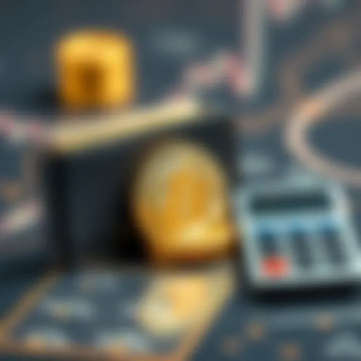 A graphic showing a small amount of Bitcoin in a digital wallet alongside a calculator to signify selling tiny amounts of Bitcoin.