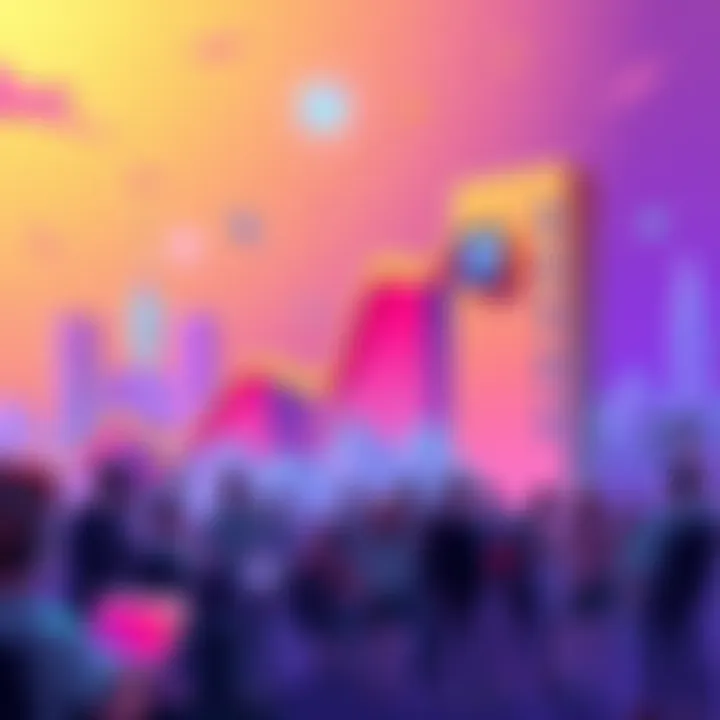 A vibrant illustration showing the rise of Titcoin, with a graph indicating increasing market cap and enthusiastic people engaging in discussions online.
