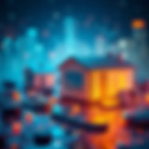 A visual representation of tokenized real estate transactions with digital assets and a property icon.