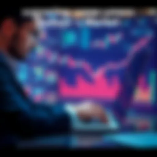 A business person analyzing trade offers on a laptop with charts and graphs in the background