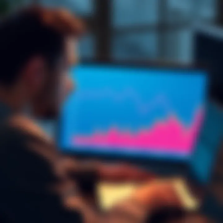 Graph showing a downward trend indicating Tradeorge's service outage since July 30, 2025, with a worried person looking at a laptop screen.