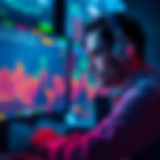 A trader looking at a computer screen showing fluctuating Bitcoin prices and a large spread in exchange rates on Kraken