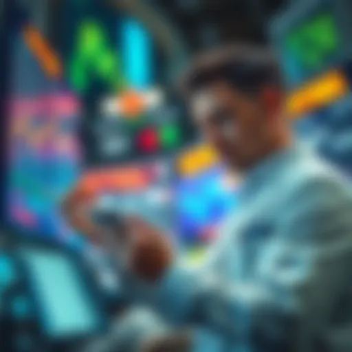 A trader purchasing shares in the stock market after a dip, looking confident with a positive outlook on future investments.