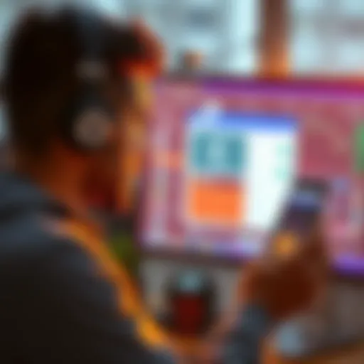 A new trader looks at a computer screen displaying Coinbase and Coinbase Wallet interfaces, while holding cryptocurrency coins in hand.