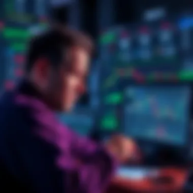 A frustrated trader looking at a screen showing a frozen account on Mexc platform, surrounded by trading charts and notes.