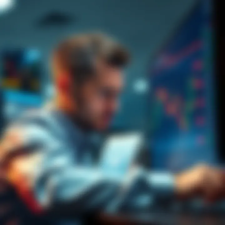 A frustrated trader looks at a computer screen displaying a market dip, showing unfulfilled orders on Coinbase.