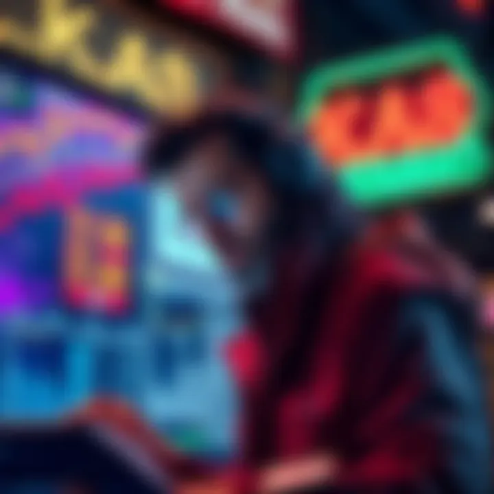 A trader looking at cryptocurrency charts while pondering about KAS. A local restaurant sign that accepts KAS is in the background.