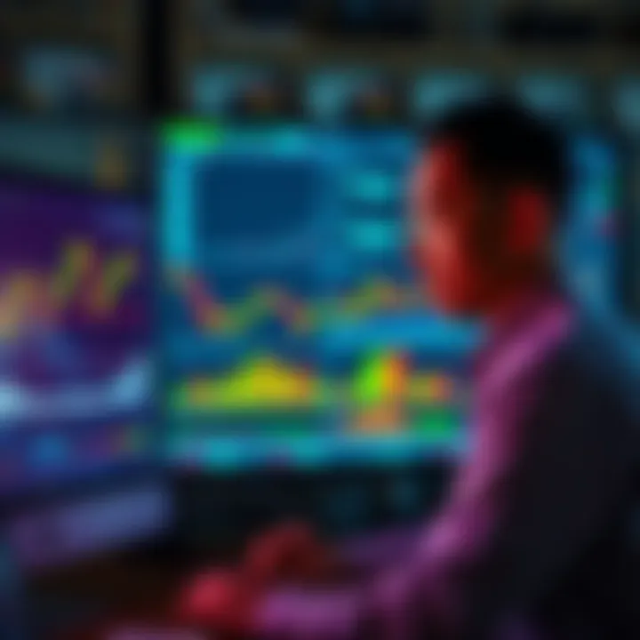 A trader looking at charts and graphs on a computer screen, concerned about high market fees affecting their trades.