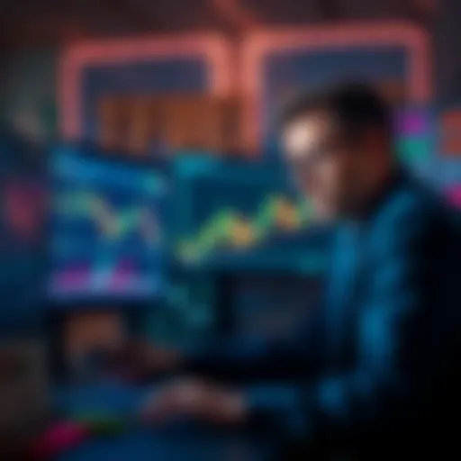 A trader looking concerned while reviewing TFUEL charts on a computer, symbolizing frustration and market pressures.