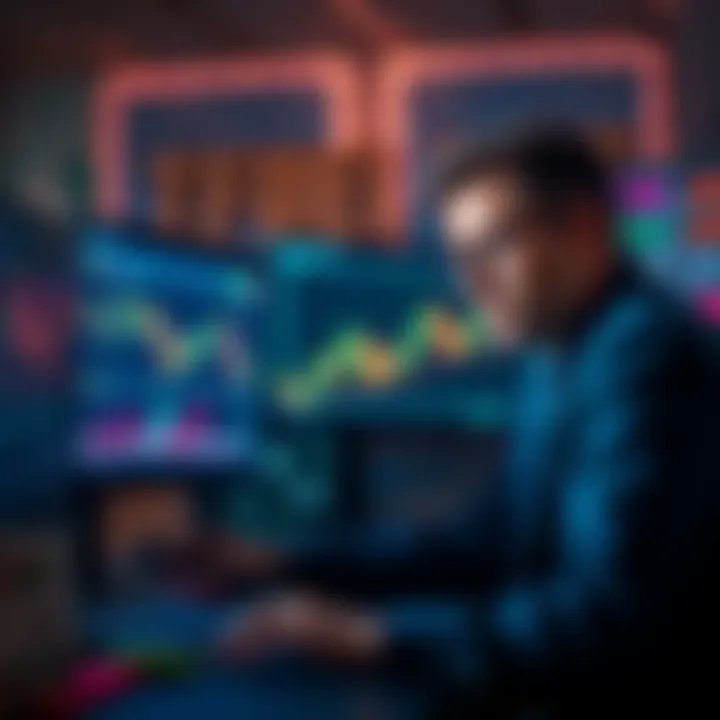 A trader looking concerned while reviewing TFUEL charts on a computer, symbolizing frustration and market pressures.