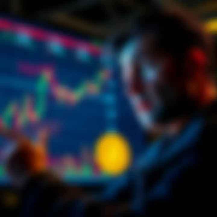 Trader Worried About Bitcoin A concerned trader looking at a chart showing Bitcoin's declining value, with a worried expression on their face.