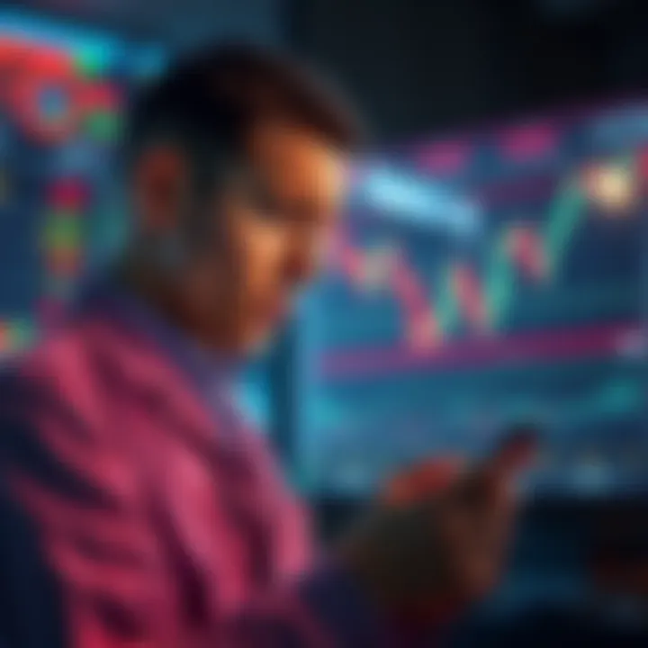 A trader examines declining stock charts with a concerned expression, reflecting on their decision made from fear of missing out.