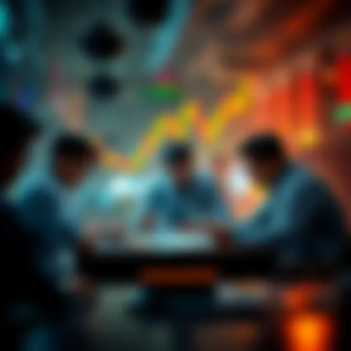 A group of traders gathered around a table, sharing insights and analyzing charts together.